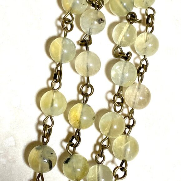 Natural Yellow Green Prehnite Necklace, Bronze Fortune Cat + Genuine Gemstone - Picture 7 of 16